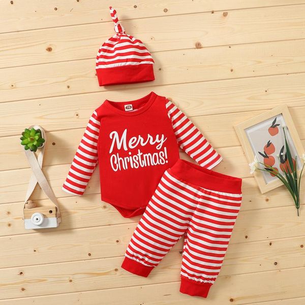 

clothing sets 3pcs christmas born baby boys girls set cartoon print cotton romper bodysuit +pants year costume children's suit, White