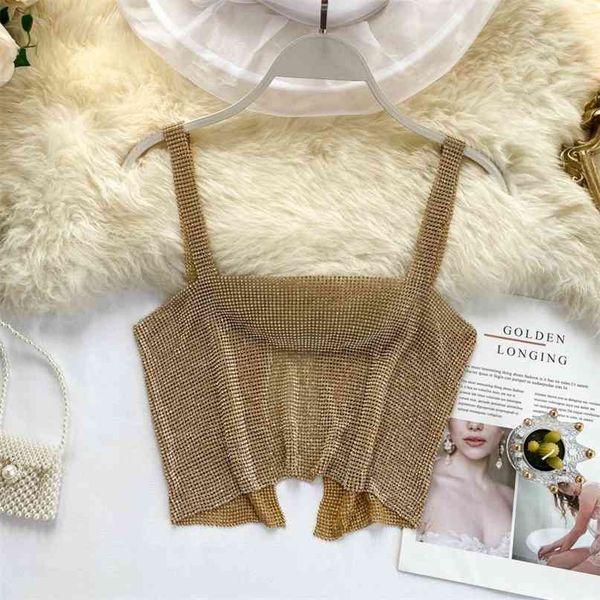 

ins camisole women's outside wear dancing glitter short crop sleeveless solid color bling camis k293 210527, Black;gray