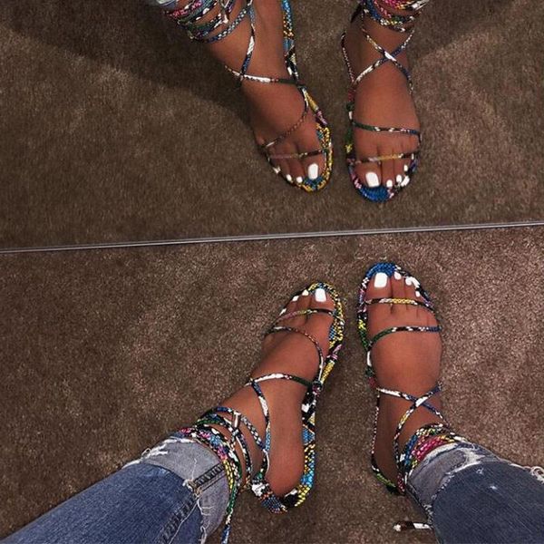 

summer women thong sandals candy color corss tied female bohemia lace up casual beach shoes ladies fashion flat footwear 2021, Black