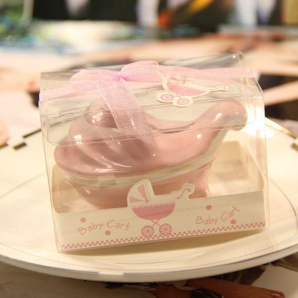 

sashes 50pcs/lot mini ceramic crafts lovely baby carriage piggy bank ornaments shower gift and favor money box saving pot