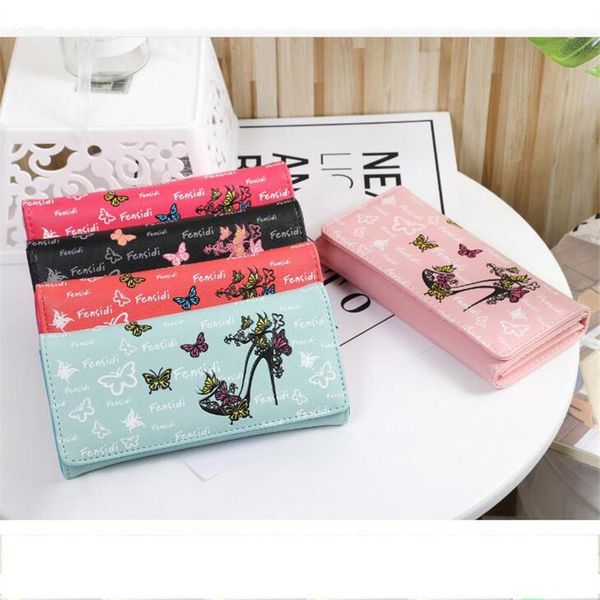 

wallets women butterfly high heels pattern coin purse long wallet handbag pu leather slim carteira feminina pequena, Red;black