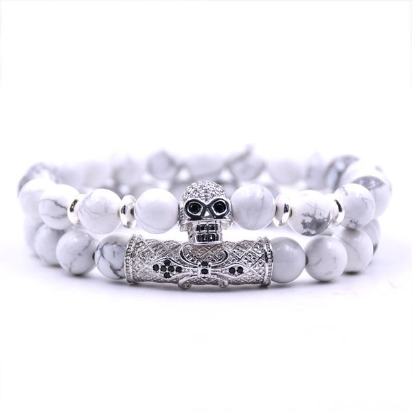 

70% off micro zircon bracelet copper jewelry silver skull suit combination, Black