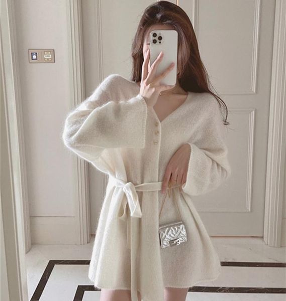 

women's knits & tees mohair v-neck long thin knitting cardigan soft languid is lazy in paragraph the wind coat loose white sweater fema