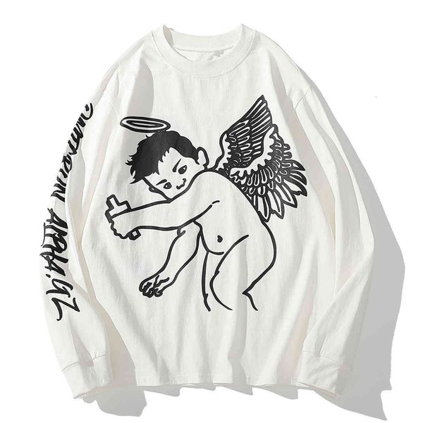

men's t-shirts hip hop loose angel demon printed long sleeve t autumn harajuku oversized tshirt casual tee shirts 2jx5, White;black