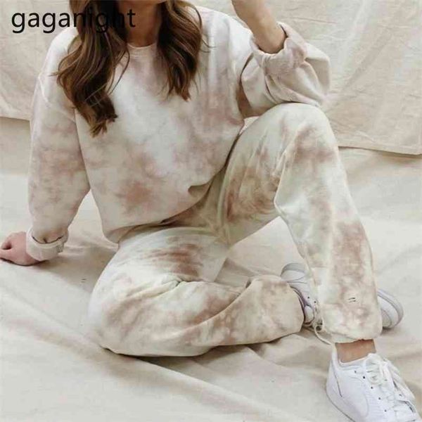 

tie dye women tracksuit casual loose plus size two pieces set home sport outfits fashion streetwear 2 210601, White