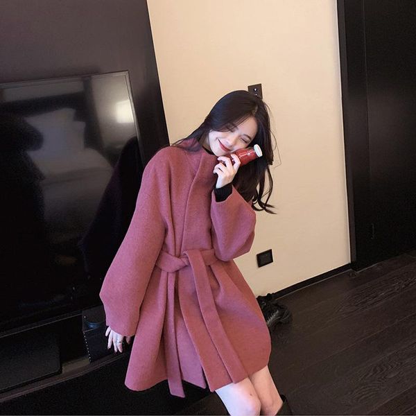 

women's wool & blends small cape woolen coat female short autumn and winter high-end figure flattering japanese temperament red cashmer, Black