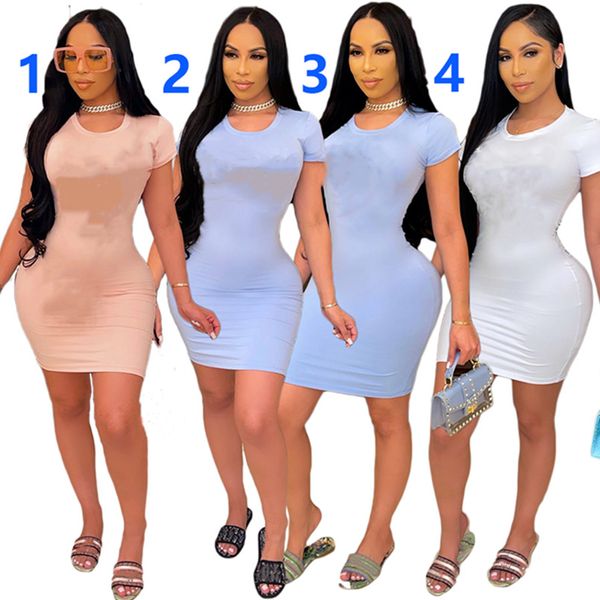 Novas mulheres mini vestidos de manga curta saias bodycon vestido bonito roupas de verão plus size s-branco azul carta saia magro embalado saias de quadril 4674