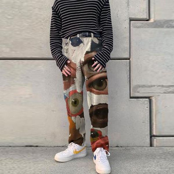 

men's pants autumn 2021 relaxed straight tube mid waist solid casual for men, Black