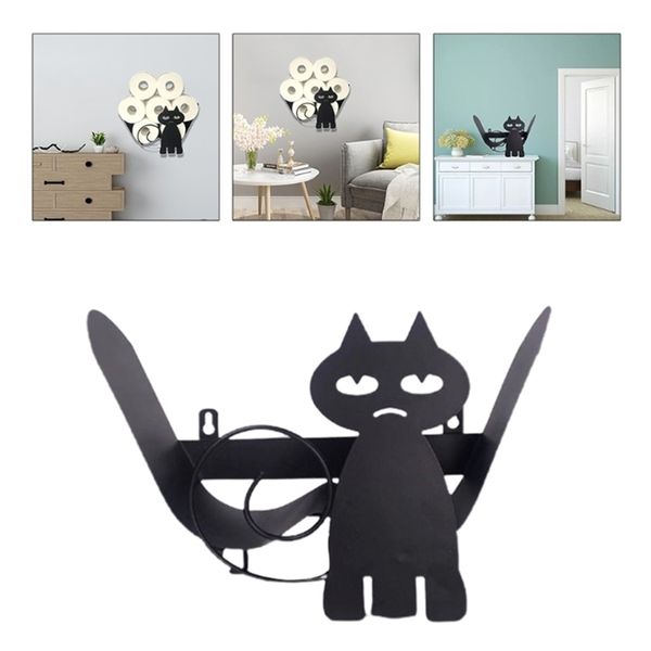 Papel higiênico de gato preto Holder Bathroom Acessórios de cozinha Tissue Stand Rack Ferro 210720