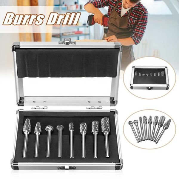 

professional hand tool sets 8pcs 1/4 inch shank double cut carbide rotary burrs drill die grinder grinding head bit bits burr metal cutters