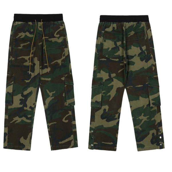 

men's pants functional multi-pocket overalls military green, Black