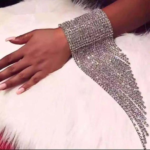 

fashion long tassel rhinestone bracelet hand jewelry for women bridal crystal statement bracelets wedding jewelry wholesale, Black