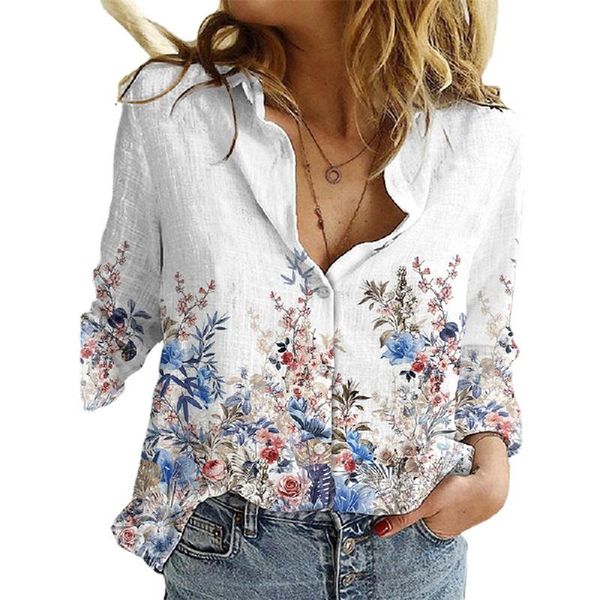 

women's blouses & shirts women vintage floral print shirt fashion office blouse white lapel casual long sleeve button oversized