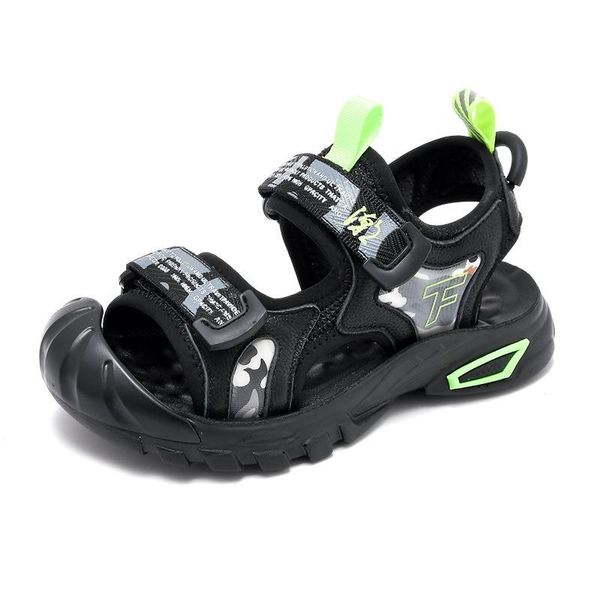 

baby boys sandals non-slip soft bottom genuine leather children beach shoes sports casual for kids size 26-37, Black;red