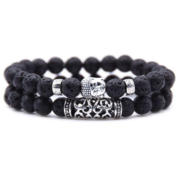 

charm bracelets dokol 2 pcs set black lava beaded buddha natural stone yoga mens women bracelet rosary jewelry dkb0115, Golden;silver