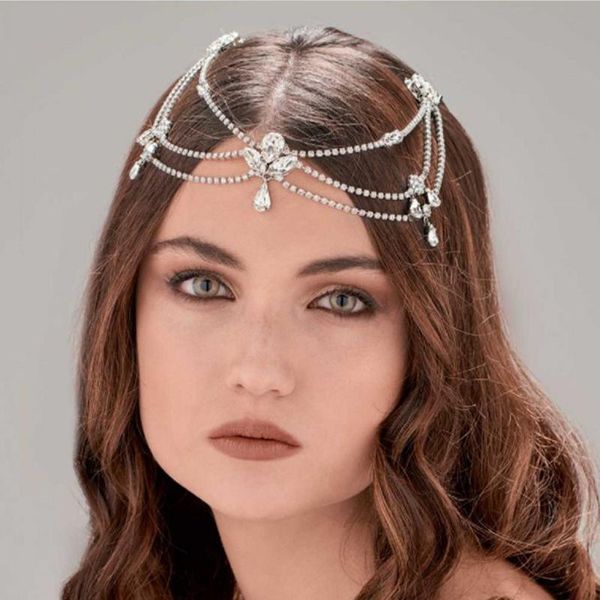 

hair clips & barrettes stonefans tassel crystal comb brides tiaras and headdresses water droop rhinestone forehead headband chain wedding je, Golden;silver