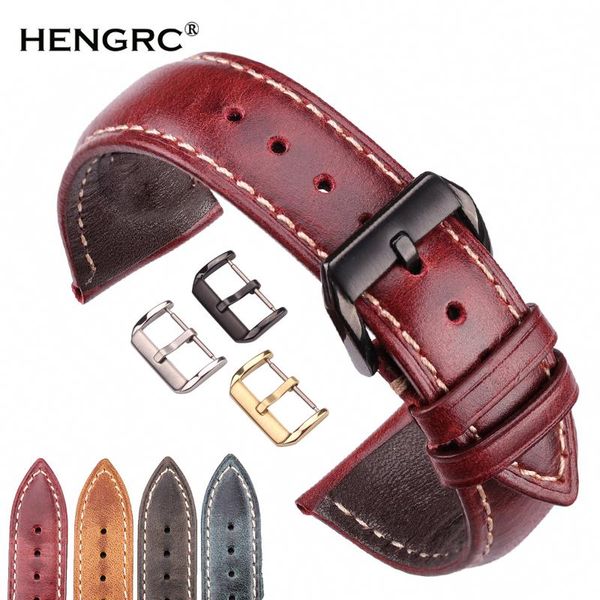 

watch bands oil wax genuine leather strap band women men cowhide watchband 18 20 22 24mm clock bracelet blue red yellow green belt, Black;brown