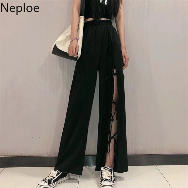 

korean high waist split women trousers street hollow out wide leg pants casual female joggers 1a512 210422, Black;white