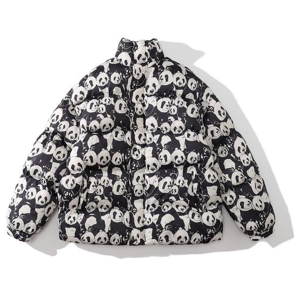 

men's jackets full panda printed coat men women couple thick warm oversized puffer padded hiphop streetwear harajuku retro gothic parka, Black;brown