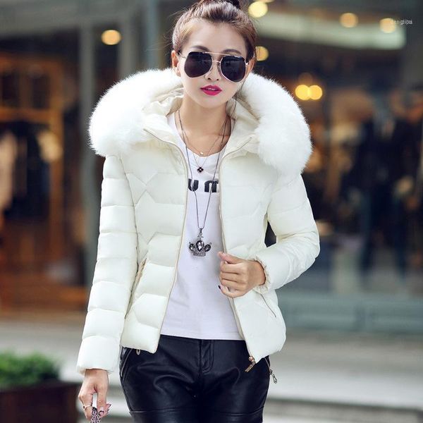 

women winter coat fake fur collar woman parka short outwear warm down cotton jacket female plus size1, Black