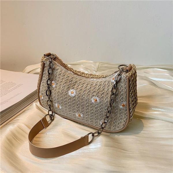 

evening bags trendy underarm straw lace chain shoulder bag women fashion texture zipper handbags for 2021 luxury designer