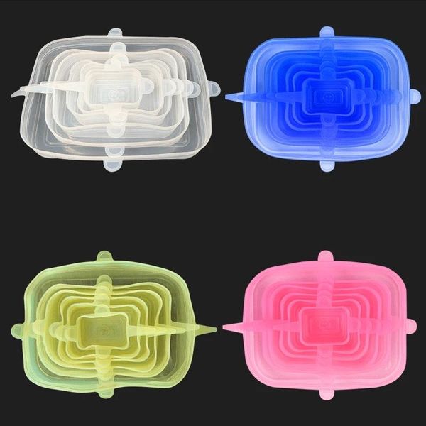 

kitchen storage & organization 6pcs square silicone stretch lid tool accessories reusable food packaging sealed keeps fresh elastic bowl