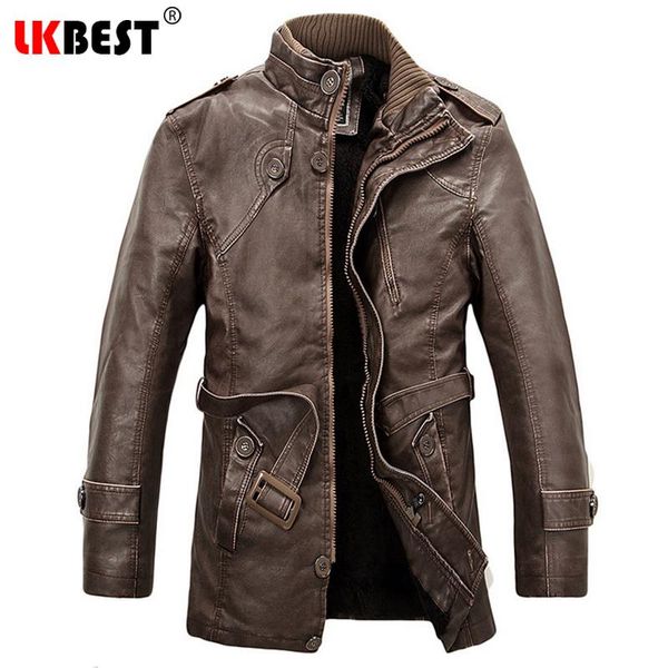 

men's fur & faux lk retro pu leather jacket men warm long winter coat biker plus size mens overcoat py02, Black
