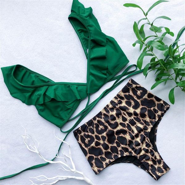 

ruffled swimsuit high waist bikini 2021 women swimwear two-pieces bikini set bather wrap around bathing suit swim wear k1472