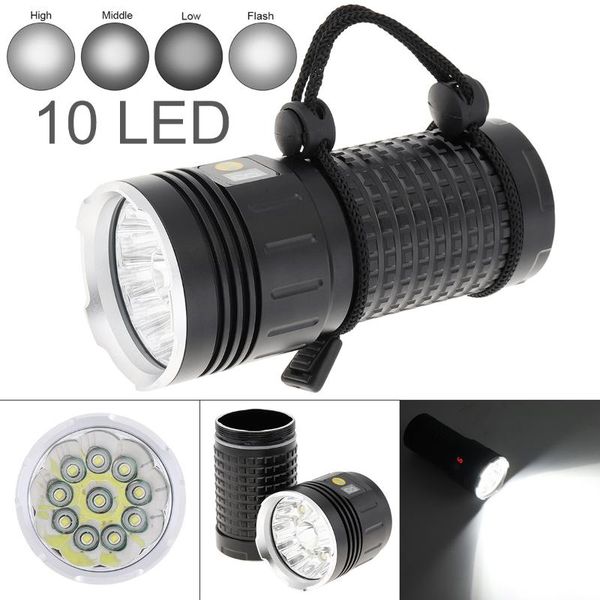 

flashlights torches securitying waterproof ip65 power display 10 x t6 led 8000 lumens aluminium alloy with 4 modes light dc usb c