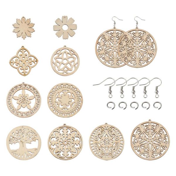 

dangle & chandelier 30/40 pairs natural wooden big pendants earrings set mix shape earring making kits women fashion jewelry, Silver