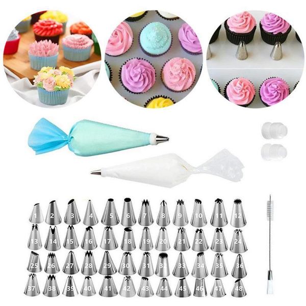 

baking & pastry tools 64 pcs/set piping tips icing bags nozzles stainless steel cream decorating mouth flower cake nozzle diy decor kits