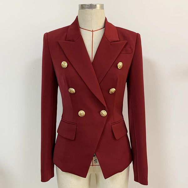 

women's suits & blazers 2021 est designer blazer classic lion buttons double breasted slim fitting jacket burgundy, White;black