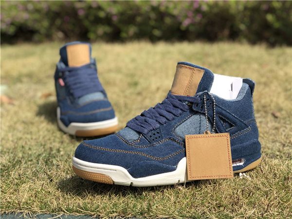 

genuine jumpman 4 4s men basketball shoes mens denim canvas sneakers shoe full 40--47