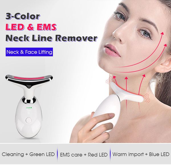 

3 color led pn massager ems thermal neck facial lifting face skin