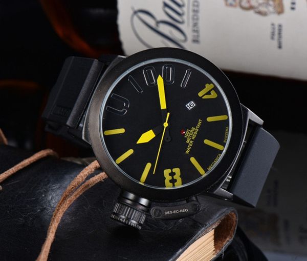 

2021 three stitches white black case mens watch sports 50mm big boat classic quartz u watches luxury wristwatches fashion rubber strap, Slivery;brown