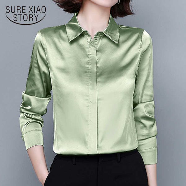 

autumn winter fashion long sleeve office work ol satin shirts women turn down collar chiffon blouse women and blouses 10460 210528, White
