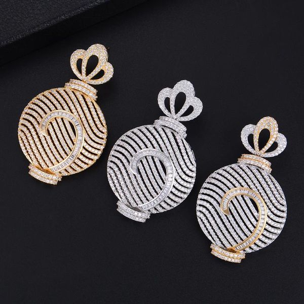 

dangle & chandelier kellybola trendy flower pierced lantern hollow shape pendant three colors cubic zirconia drop earrings for women girls, Silver