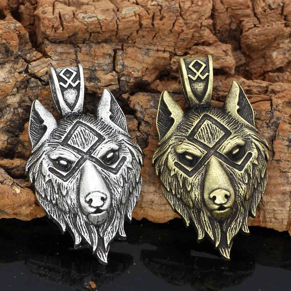 

selling new nordic viking culture wolf head double-sided men's pendant necklace, Silver