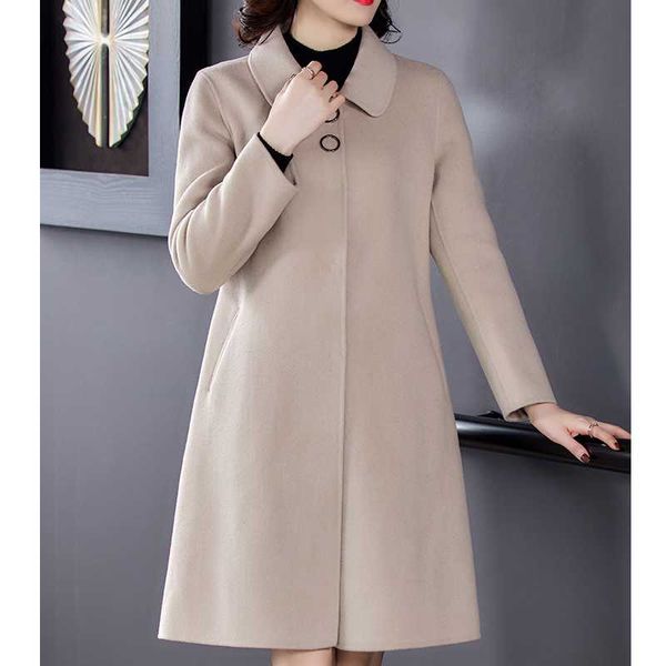 

women's wool & blends autumn and winter woolen coat fashion solid color lapel temperament loose casual female slimming mid-length jacke, Black