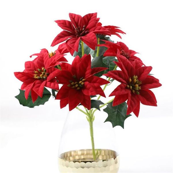 

fake poinsettia (7 heads/bunch) 14.17" simulation velvet christmas flower for wedding home decorative artificial flowers & wreaths