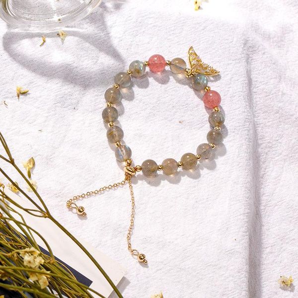 

beaded, strands 2021 ladies jewelry natural strawberry crystal bracelet, sweet girl personalized fishtail design, simple and elegant t, Black