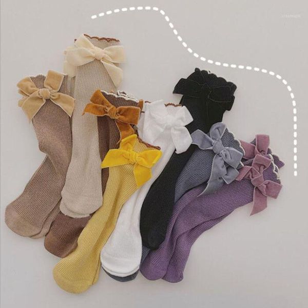 

socks girls knee high bowknot for children kids long tall toddler girl solid bow fashion 1-12 years, Pink;yellow