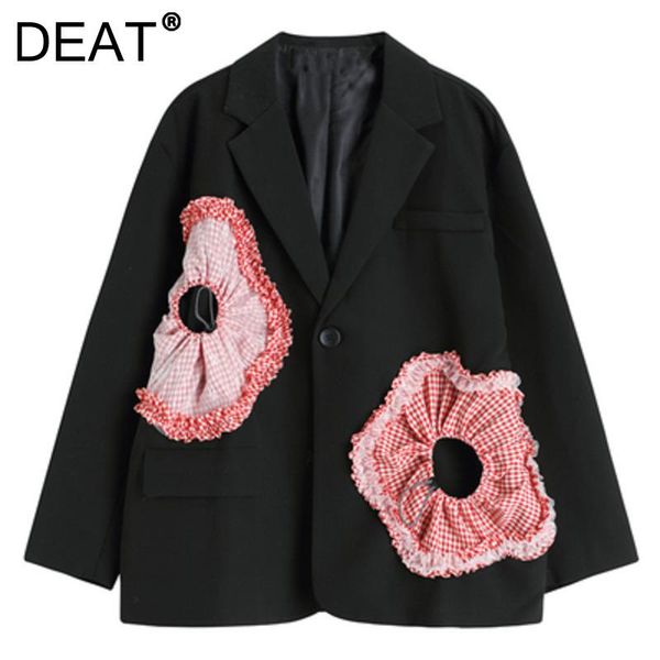

women's suits & blazers deat woman blazer floral plaid spliced notched long sleeve single button loose casual style wild jacket 2021 su, White;black