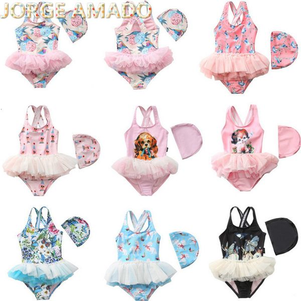 

one-pieces ins children swimsuit girl cartoon floral one piece cute baby swimwear ballet gauze skirt little princess ybd001 xw64, Black