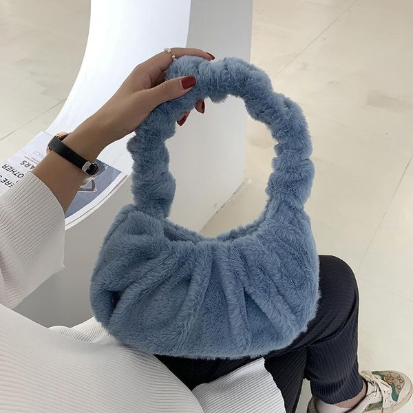 

evening bags women's 2021 fashion women plush pleated shoulder underarm bag winter soft cloud handbag luxury woman