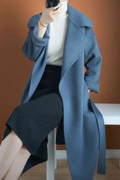 

women's wool & blends 2021 winter 100% coat korean style jacket warm women coats and jackets with belt long woman clothes casaco femini, Black