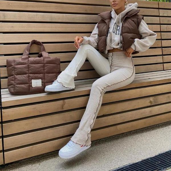 

women's pants & capris spring and autumn casual solid color stitching slim knitted flared, Black;white