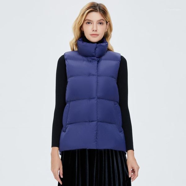 

solid down coats regular style zipper puffy stand-up collar sleeveless simple wide-waisted fashion women jackets winter 20211, Black