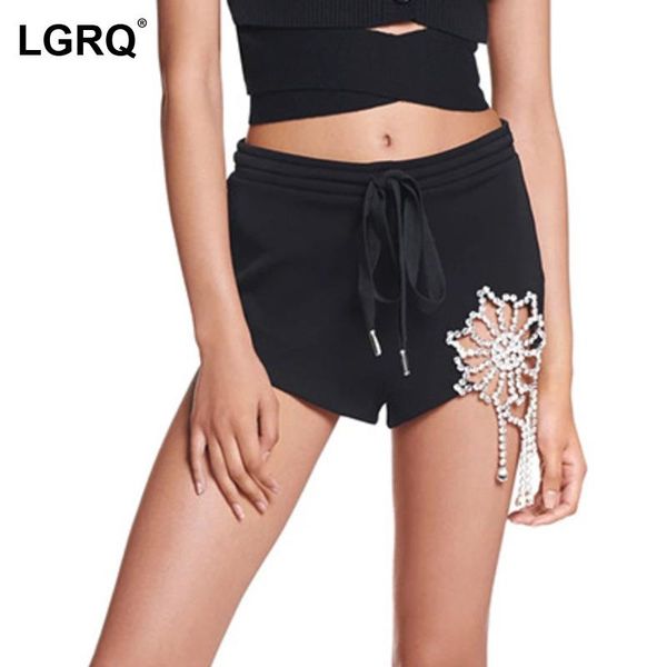 

women's shorts [lgrq] hollow out diamond bandage wide leg high waist loose trousers fashion tide spring autumn 2021 19d4509, White;black