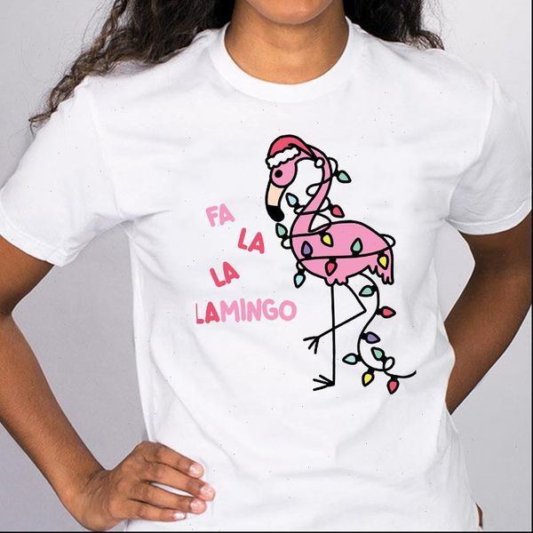 

graphic flamingo cartoon animal winter womens 90s merry christmas clothes print lady tees clothing female t shirt, White